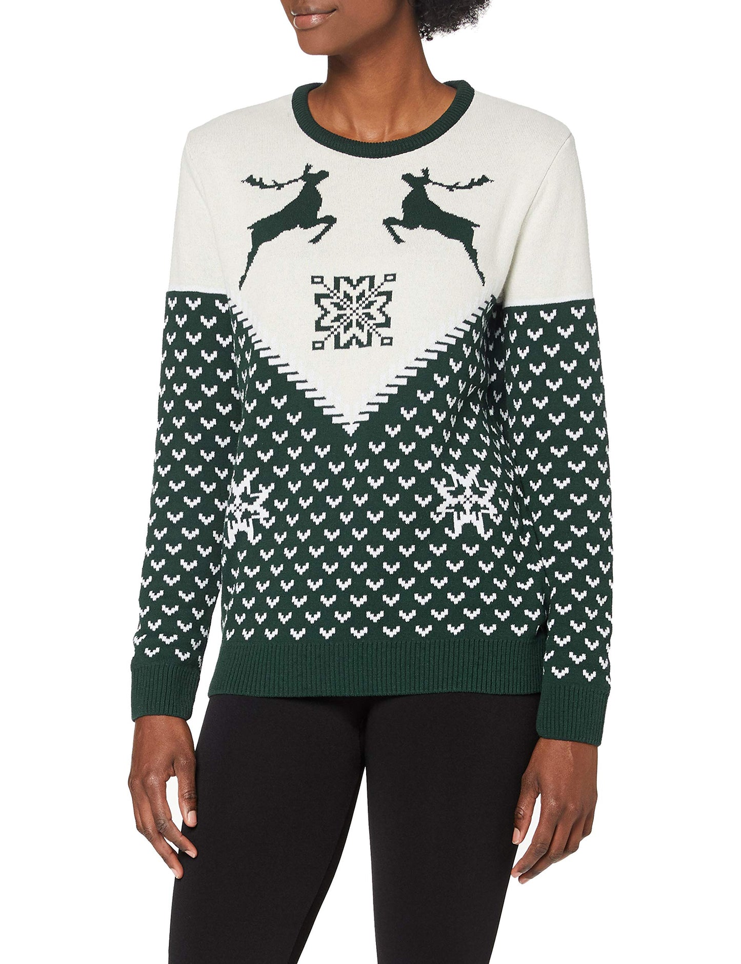 Green Vintage Dancing Stags Womens Eco Christmas Jumper