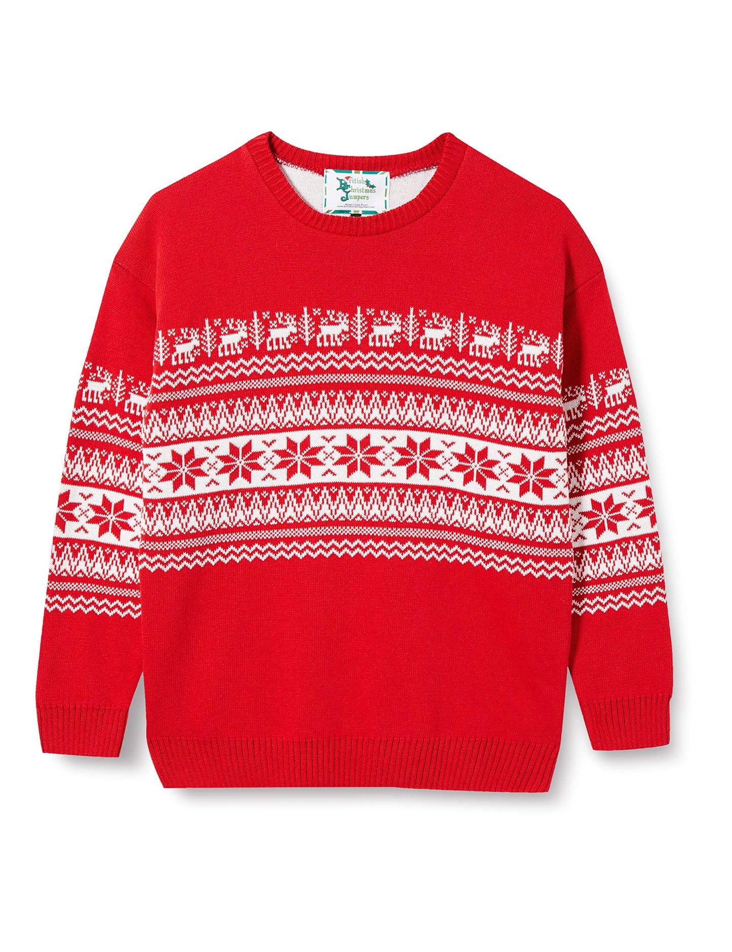 The Nordic Fairisle Red Kids Eco Christmas Jumper (Red, 7_years)